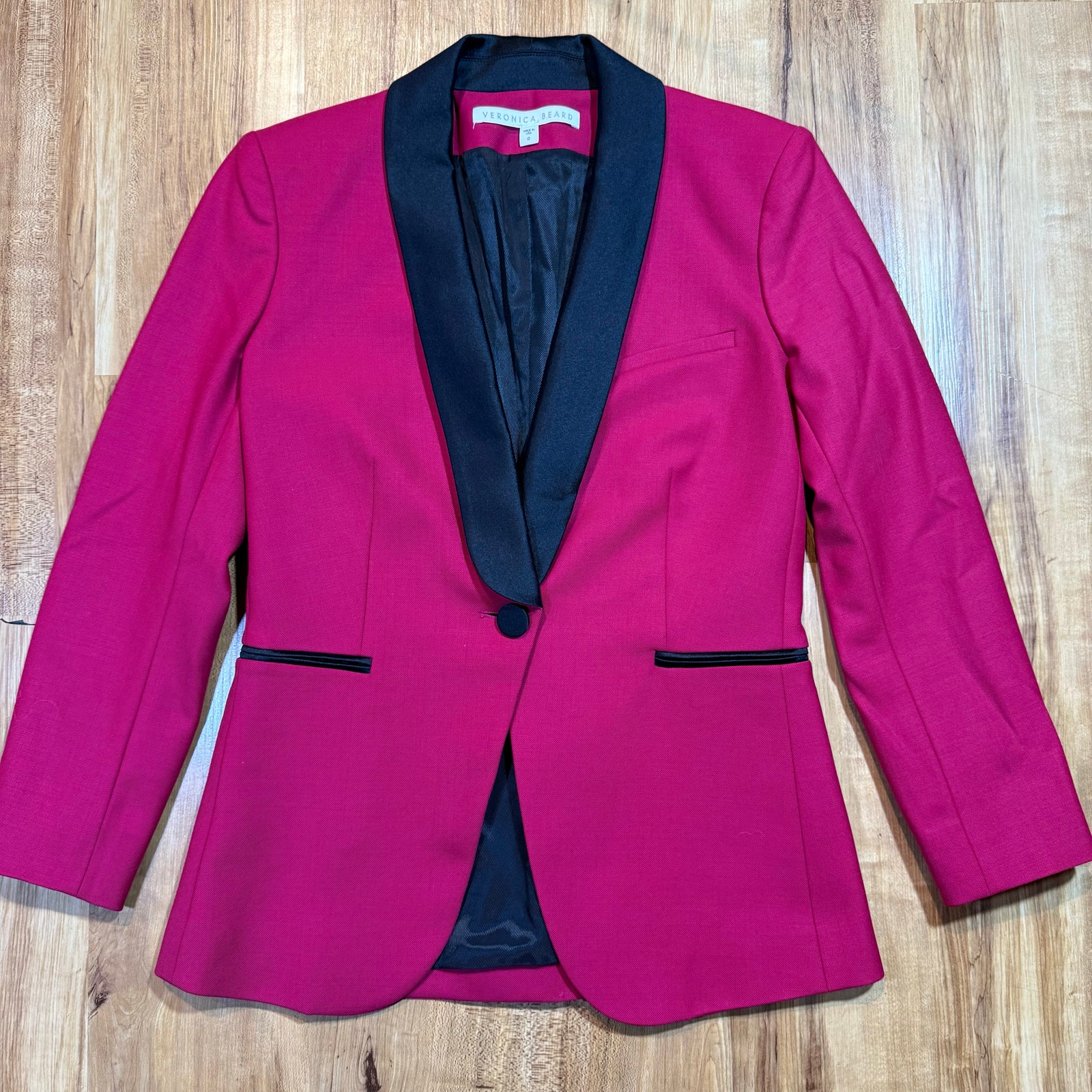 Veronica Beard Keaton Fuchsia Raspberry Single Button Tuxedo Shawl Lapel Jacket